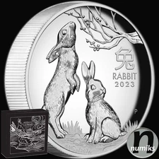HASE RABBIT Australien 2023 - 1 Oz Silber Proof High Relief - Jahr des Hasen BOX