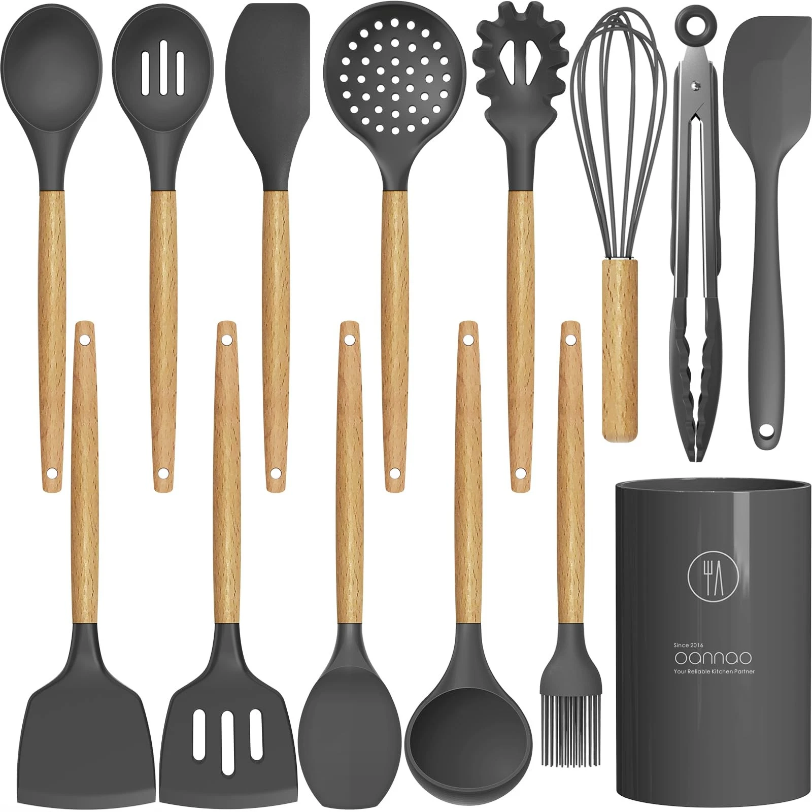 Silicone Cooking Utensils Kitchen Utensil Set - 446°F Heat Resistant Silicone...