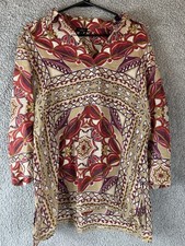 TALBOTS Women’s Silk & Linen Blend Blouse Top 12 Bohemian Retro Chic