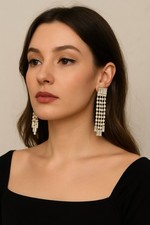 Art Deco Vintage Clip-On Crystal Climber Earrings Estate Statement Jewelry 2.5"