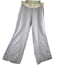 Lilly Pulitzer Sz M Linen Wide Leg Shell Print The Beach Pant Resort Pink Blue