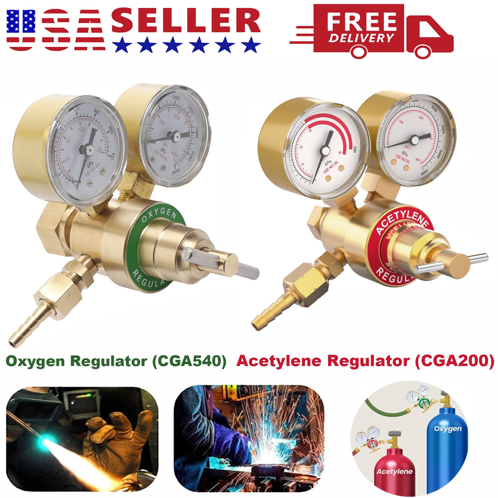 Oxygen Acetylene Gas Regulator Welding Cutting Torch Dual Gauge CGA540 CGA200