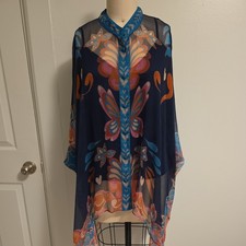NEW Johnny Was Jade Katia Oversized Silk Chiffon Ryland Print Blouse Top S/M