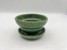 Vintage McCoy Green Small Ringed Window Planter Attached Saucer 1930-40’s
