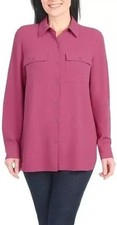 NEW Hilary Radley Women's M Pink Button-Up Long Sleeve Tunic Blouse
