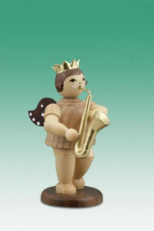 Bois D'Anges Ange de Noël Avec Saxophone Couronne / Nature Hauteur Environ 6,5cm - Photo 1/1