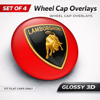Lamborghini Wheel Cap Overlays 3D Domed Resin Center Cap Stickers Set of 4