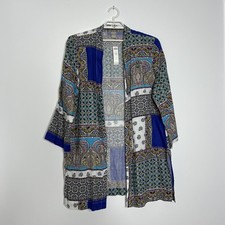 NWT Chico's Printed Blue Multi-Color Linen Topper 3/4 Sleeve Jacket Size 4 20/22