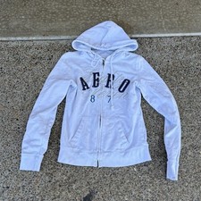 A ropostale White Full Zip Hooded Hoodie Logo Graphic w/ Pockets Women S