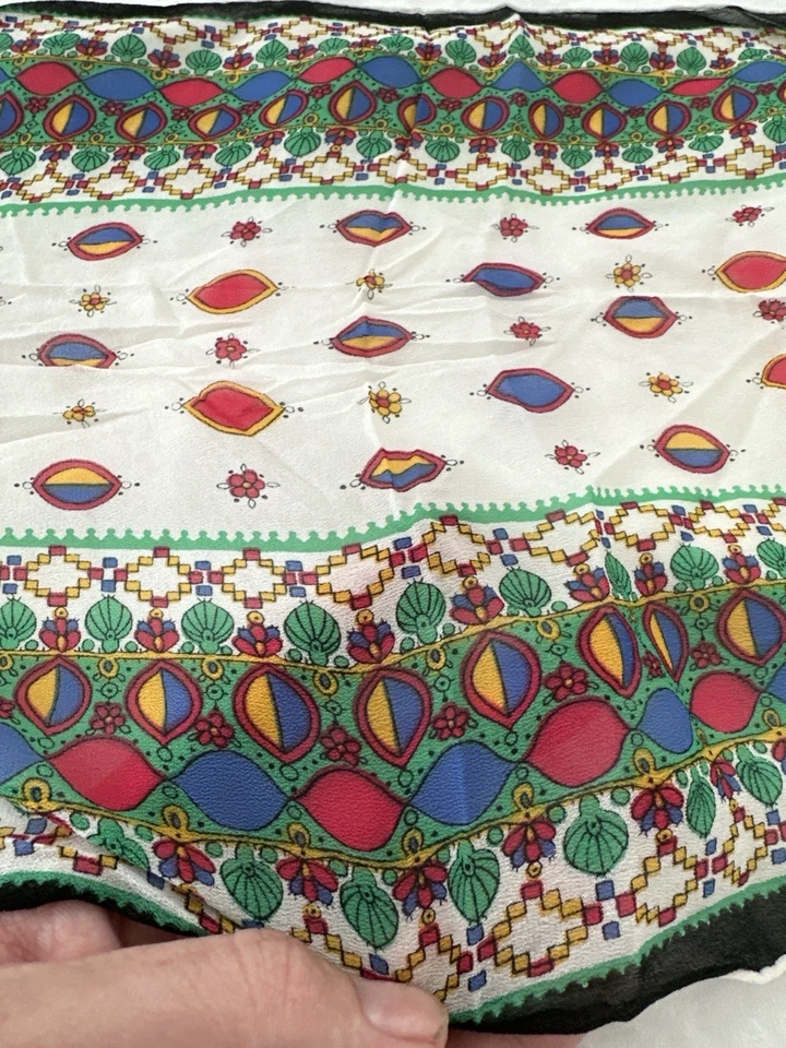 Bufanda Larga Transparente De Colección 12x40 - Estampado Folclórico BOHO Semi Transparente Retro Seda Foto 2 de 3