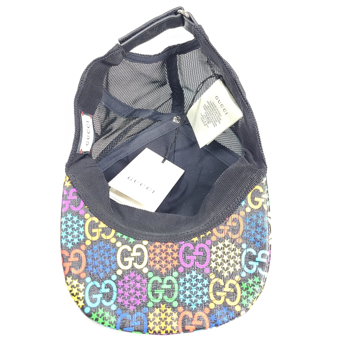 Gucci Psychedelic GG Rainbow Monogram Baseball Hat 601253 Black