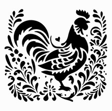 Really Great Stencils, Chicken Stencil 7B, 4x4", Rooster, Folk Art Flowers Birds