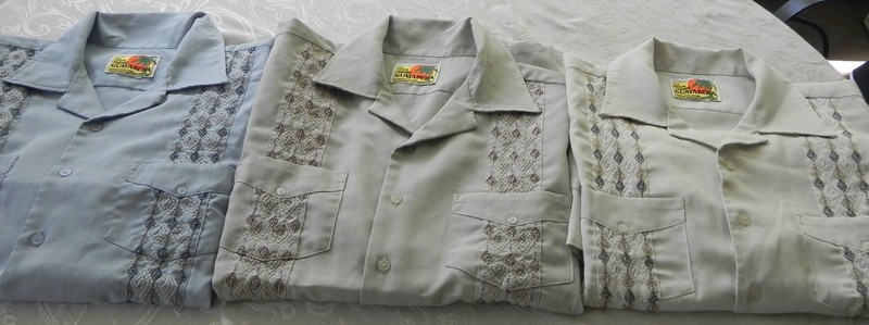 3 VTG Haband Guayabera Cuban Button Short Sleeve Shirts Beige, Blue, Gray Sz L !