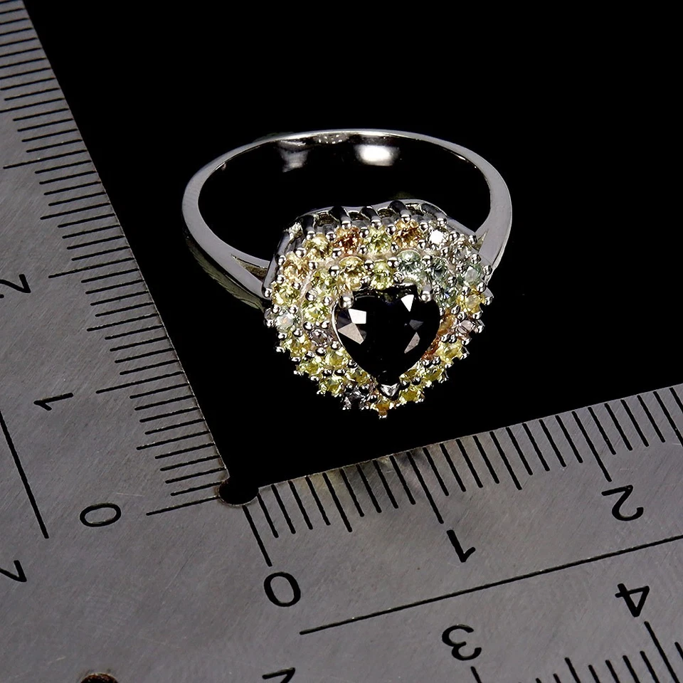 925 Anello Argento Sterling Cuore Nero Zaffiro 6mm Gemma Gioielli Misura 8 - Immagine 3 di 4
