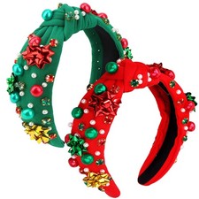 Christmas Headbands Red Green Knotted Jeweled Cute Xmas Hair Accessories