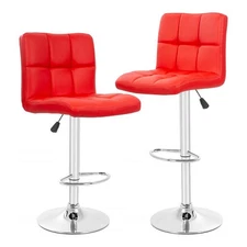 Pemberly Row Faux Leather Adjustable Red Bar Stools (Set of 2)