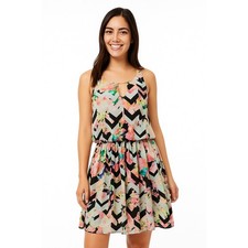 Xhilaration Dress Size Medium Neon Multicolor Floral Chevron Blouson Vibrant
