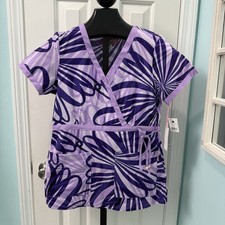 NWT Koi Women's Size XS Kathryn Loo Loo Pink Purple Floral Scrub Top