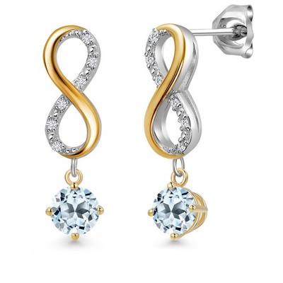 925 Silver and 10K Yellow Gold Sky Blue Topaz and Lab Grown Diamond Dangle