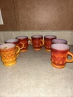 7 Vintage Anchor Hocking Fire King Kimberly Orange Ombré  Diamond Coffee Mugs