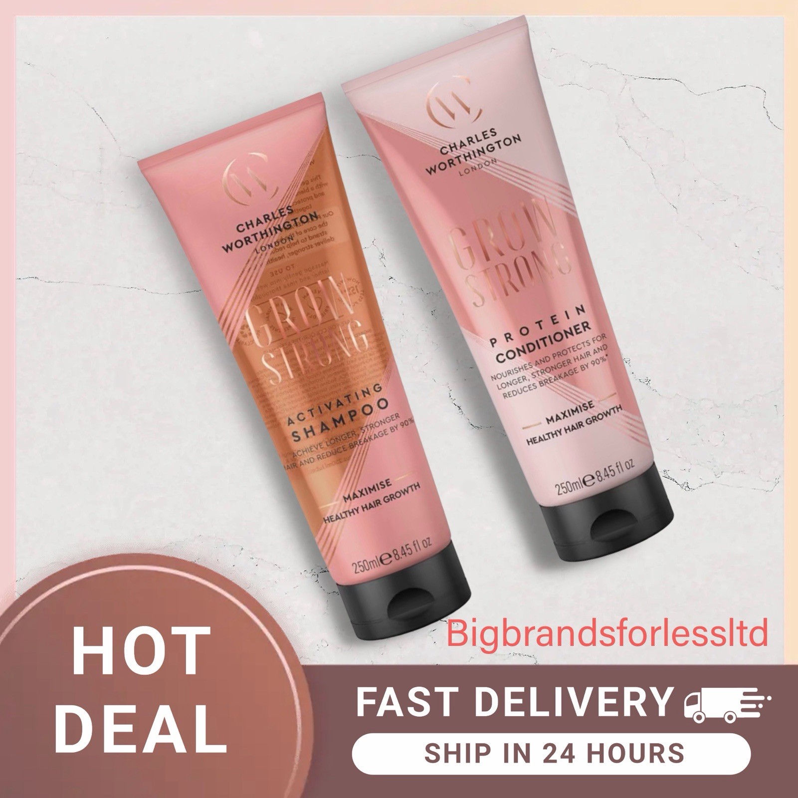 Charles Worthington Grow Strong Protein Shampoo & Conditioner 250 Ml Each RRP£20