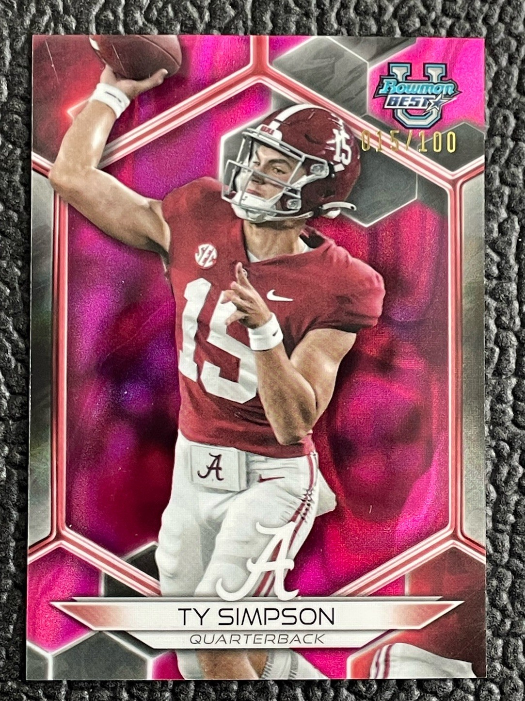 🔥1/1! TY SIMPSON 2023 BBU PINK LAVA REFRACTOR ALABAMA JERSEY MATCH #d 15/100!🔥