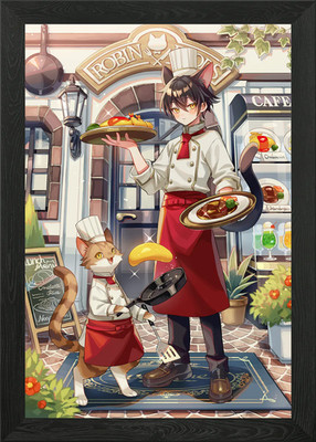 Cat Chefs at Robin's Cafe Framed Wall Art Poster Canvas Print Picture
