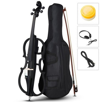 US Full Size 4/4 Black Electric Style Cello w/ Case Bow Rosin Earphone Cable Set