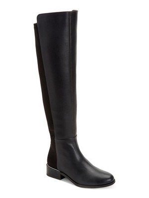 ALFANI Womens Black Ludlowe Round Toe Block Heel Leather Riding Boot 5.5 M