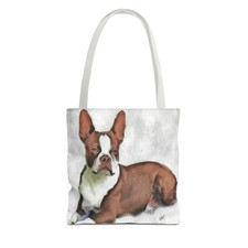 Boston Terrier Brown  White Polyester Tote Bag