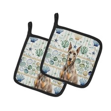 Caroline's Treasures Fawn Doberman Pinscher Coastal Sea Glass Pair of Potholders
