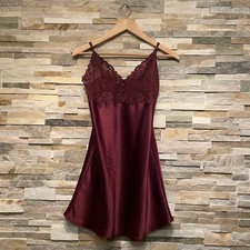 Eblin Lingerie S Satin Chemise Slip  Burgundy Embroidered Lace Nightgown Dress