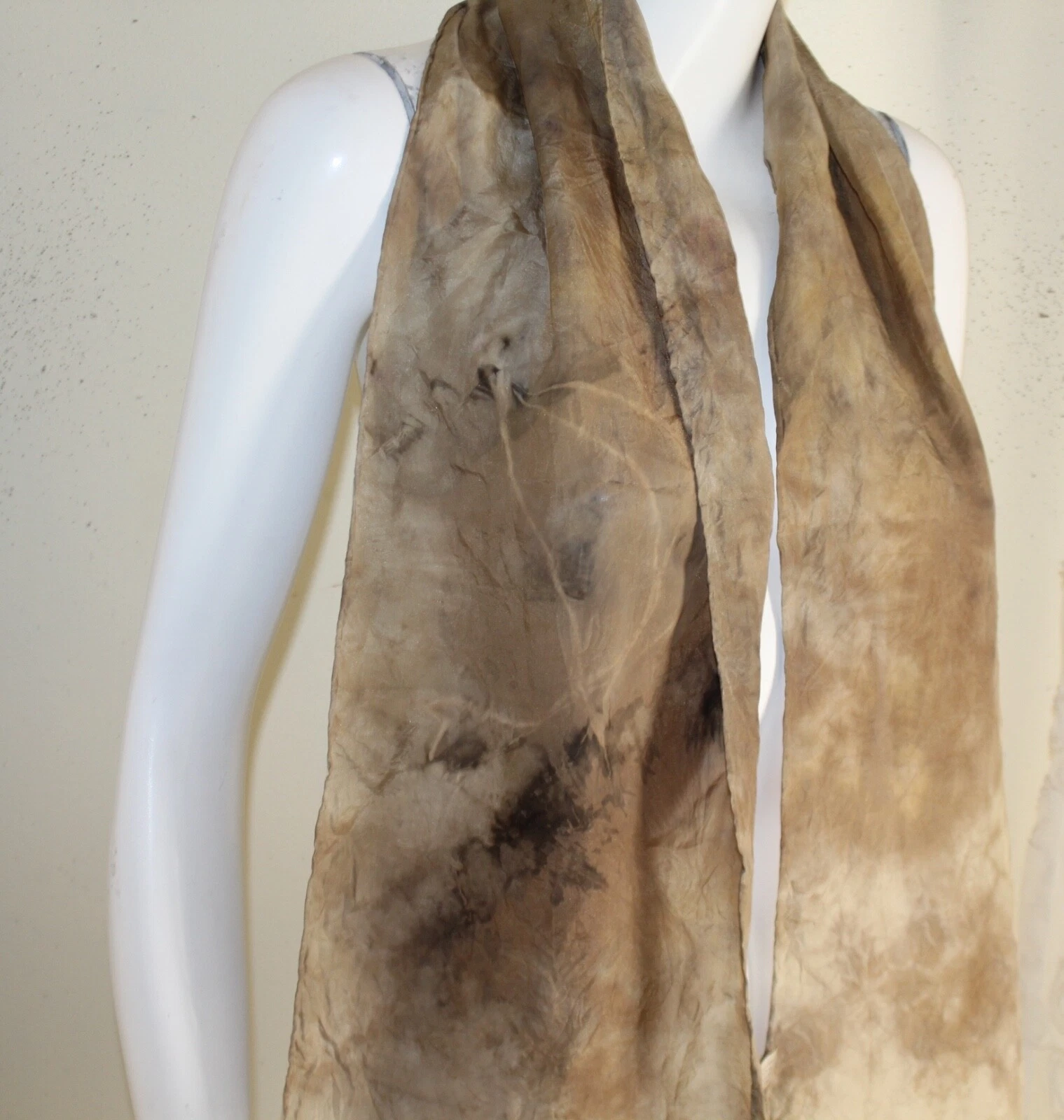 Fine Dusty Natural Earthy Brown Gray Silk Oblong Rectangle Scarf