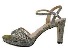 Sandali Donna Gioiello Eleganti Argento Tacco Medio 8 cm e Plateau MENBUR