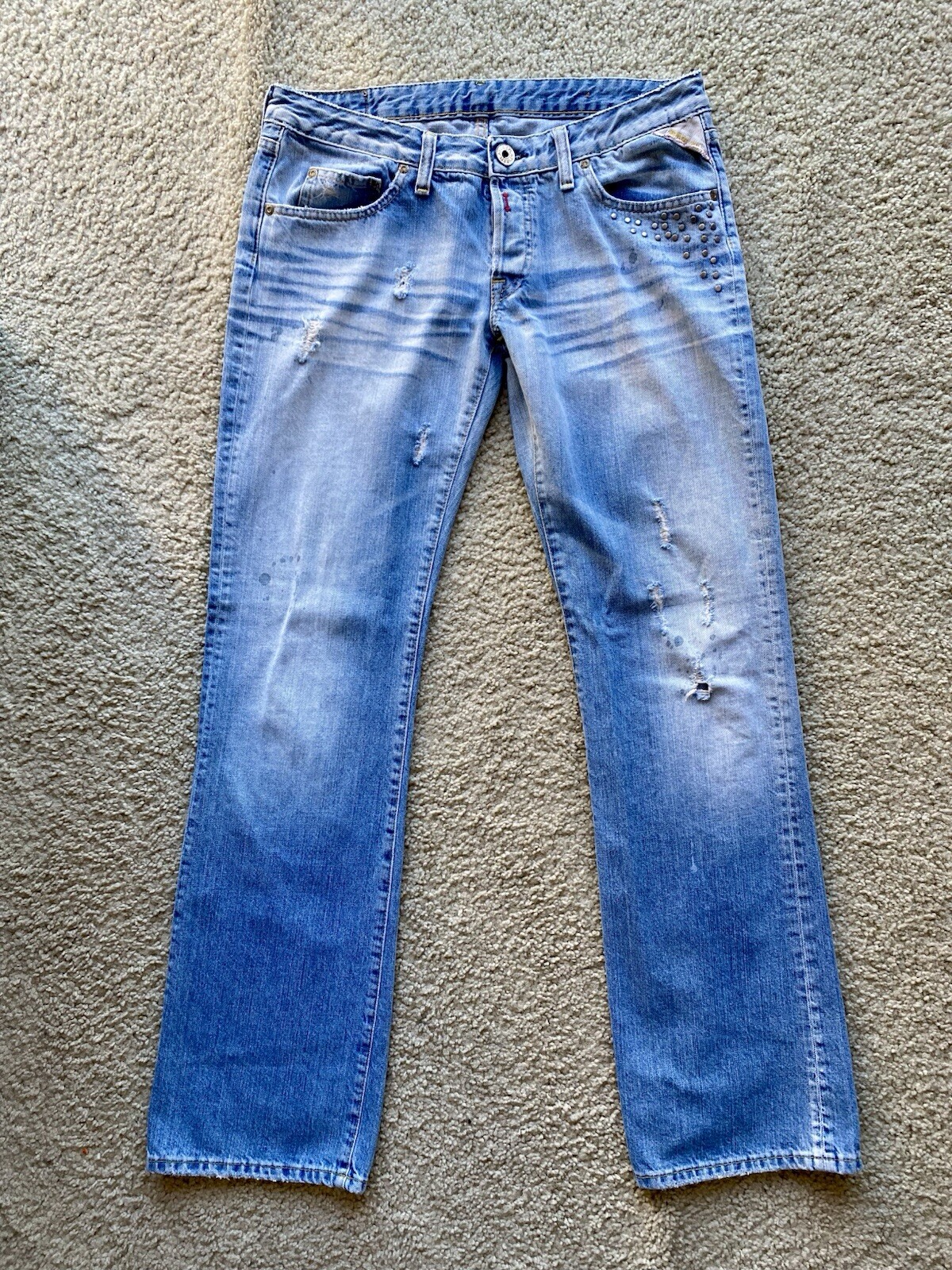 Vintage Y2K Low Rise Distressed Studded Straight Leg Jeans
