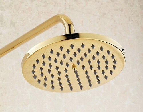 8" Luxury Golden Finish Bathroom Rain Shower Faucet Set Wall Mount Tub Mixer Tap - Picture 7 of 8