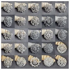 Brooch Lot 10-100 pcs Silver Rhinestone Crystal Pin Wedding Bouquet DIY Kit