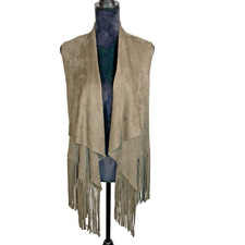 Wishlist Vest Womens Small Gray Fringed Western Boho Chic Prairie Suede Look