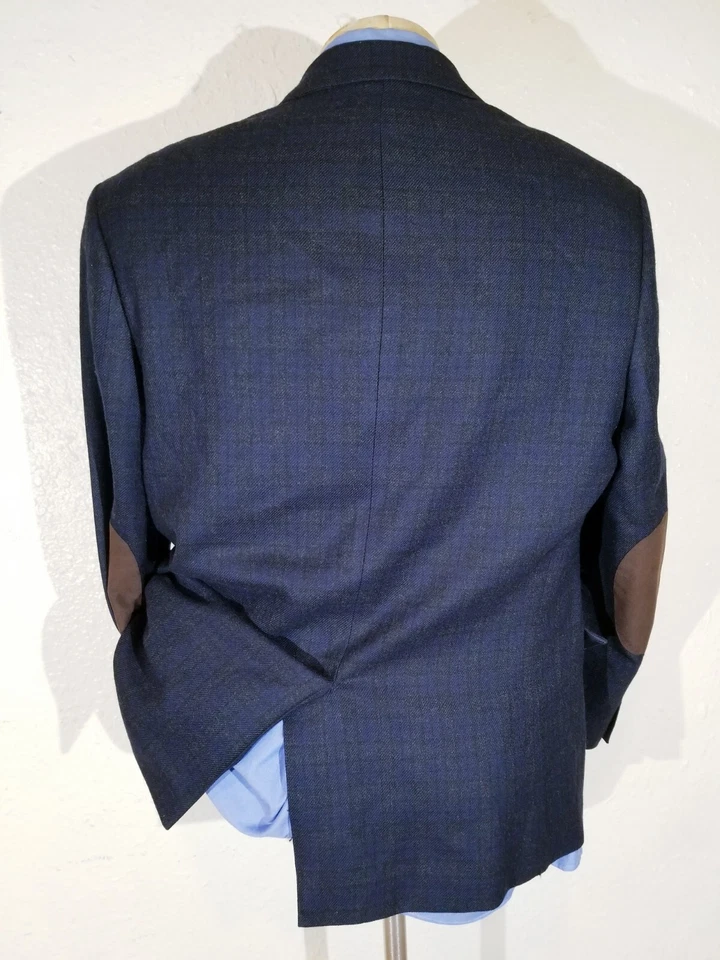 42S Ralph Lauren Blue Black Tartan Elbow Wool tweed Blazer Sport Coat Jacket - Image 3 of 4