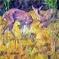 Tile Mural Deer in The Reed M. Franz Art Kitchen Wall Backsplash Marble Ceramic