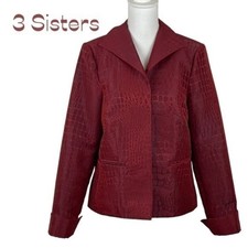 Anthropologie 3 Sisters Maroon & Red Alligator Embossed Print Jacket Nwot Size M