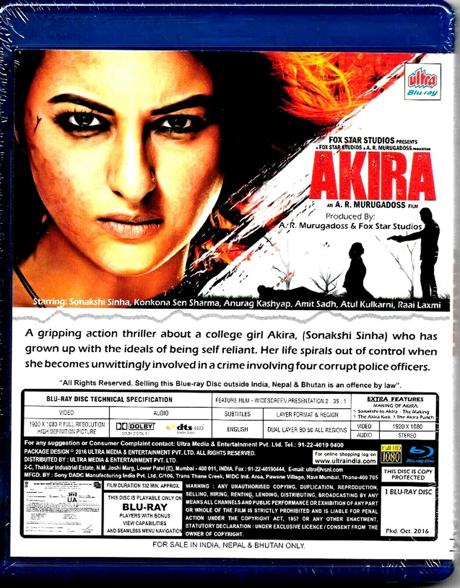 AKIRA SONAKSHI SINHA, ANURAG KASHYAP BOLLYWOOD BLU-RAY