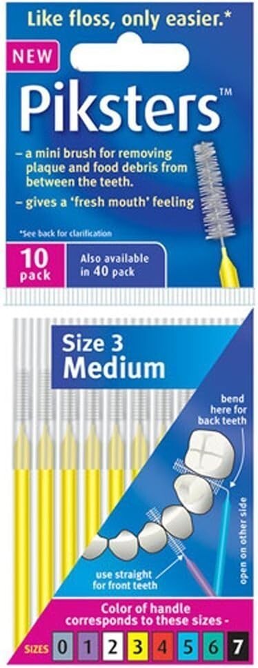 Piksters Interdental Brushes Size 3 Yellow 10 Pieces Easy Cleaning Gum Care