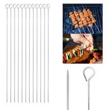 12PC BBQ Barbecue Metal Skewers Kebab Shish Meat Vegetable Sticks Outdoor Grill