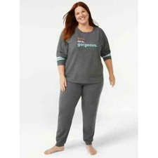 Joyspun Women's French Terry Pajama 2-Pc Set-Charcoal/Beautiful-3X 22W/24W 