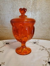 Large Viking Glass Persimmon Epic Six Petal 10  Covered Candy Jar Orange