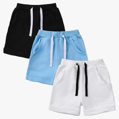 SOBOWO Baby Boys Girls Sport Shorts Summer 3-Pack Solid Cotton Jogger Active B15