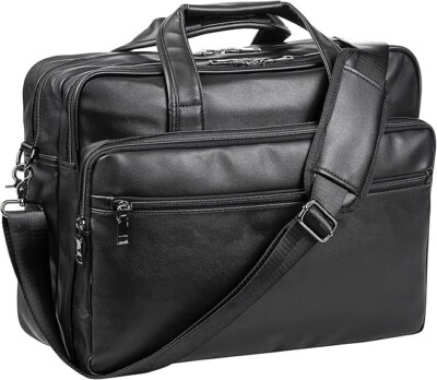 Leather Laptop Bag,Men's 17.3 Inches Messenger Briefcase Business Computer Bag