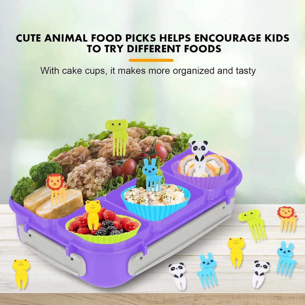 Bento Box, Lunch Box Kids, 1300ML with 4 Compartment&Food Picks Cake Cups, Conta