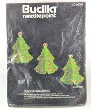 NEW Bucilla Needle Point Holiday Ornaments Christmas Trees 60541 NOS Set of 3